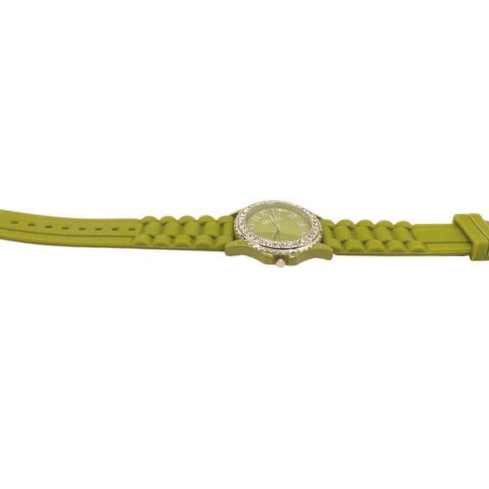 NWOT Geneva Japan Movement Water Resistant Khaki Green Silicone band Watch - Picture 4 of 5